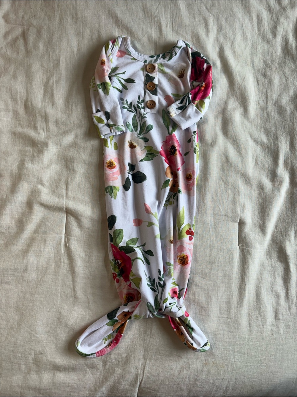 Caden Lane White Floral Baby Knot Gown